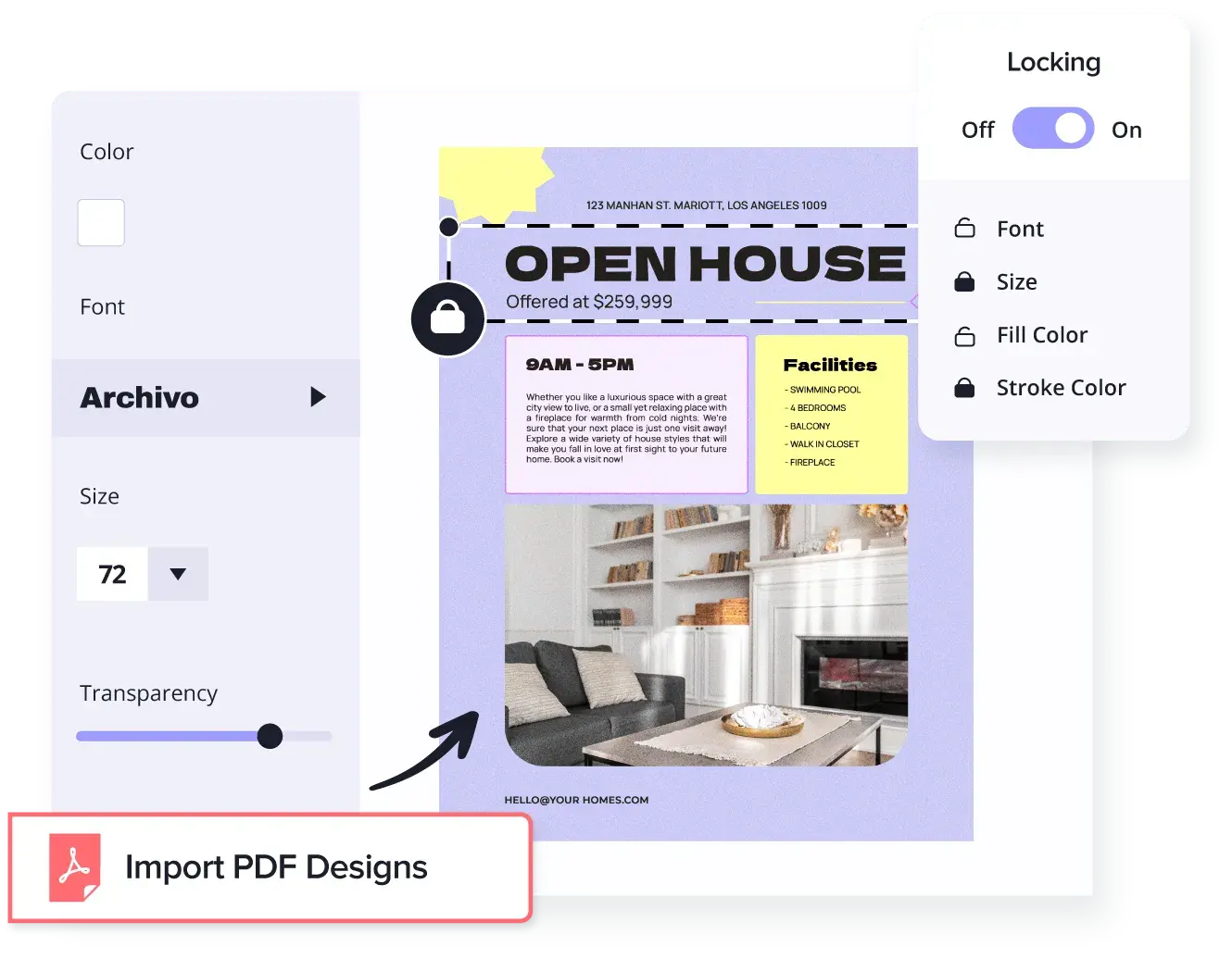 Imported real estate design with template locking controls